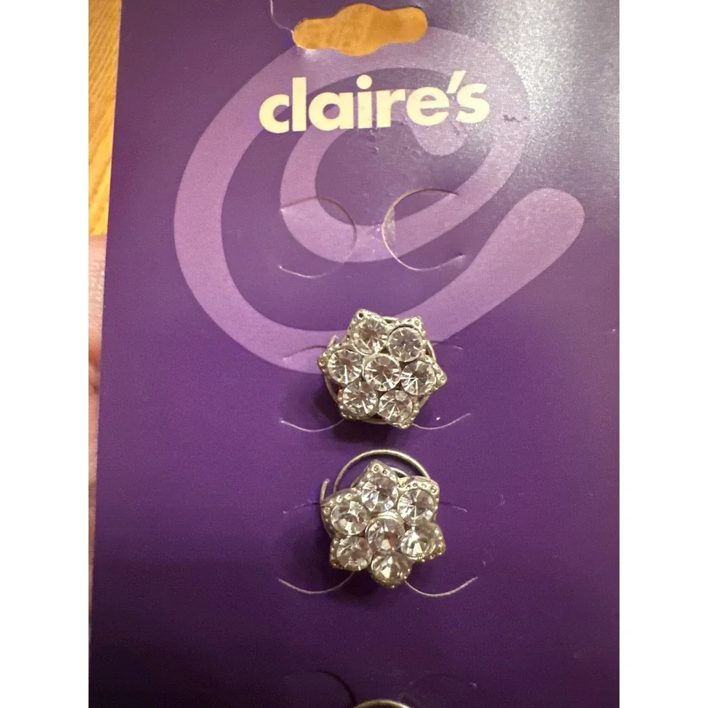 Claire's Genuine Austrian Crystal Hair Twisters Silver Tone Flower Set of 5 NEW